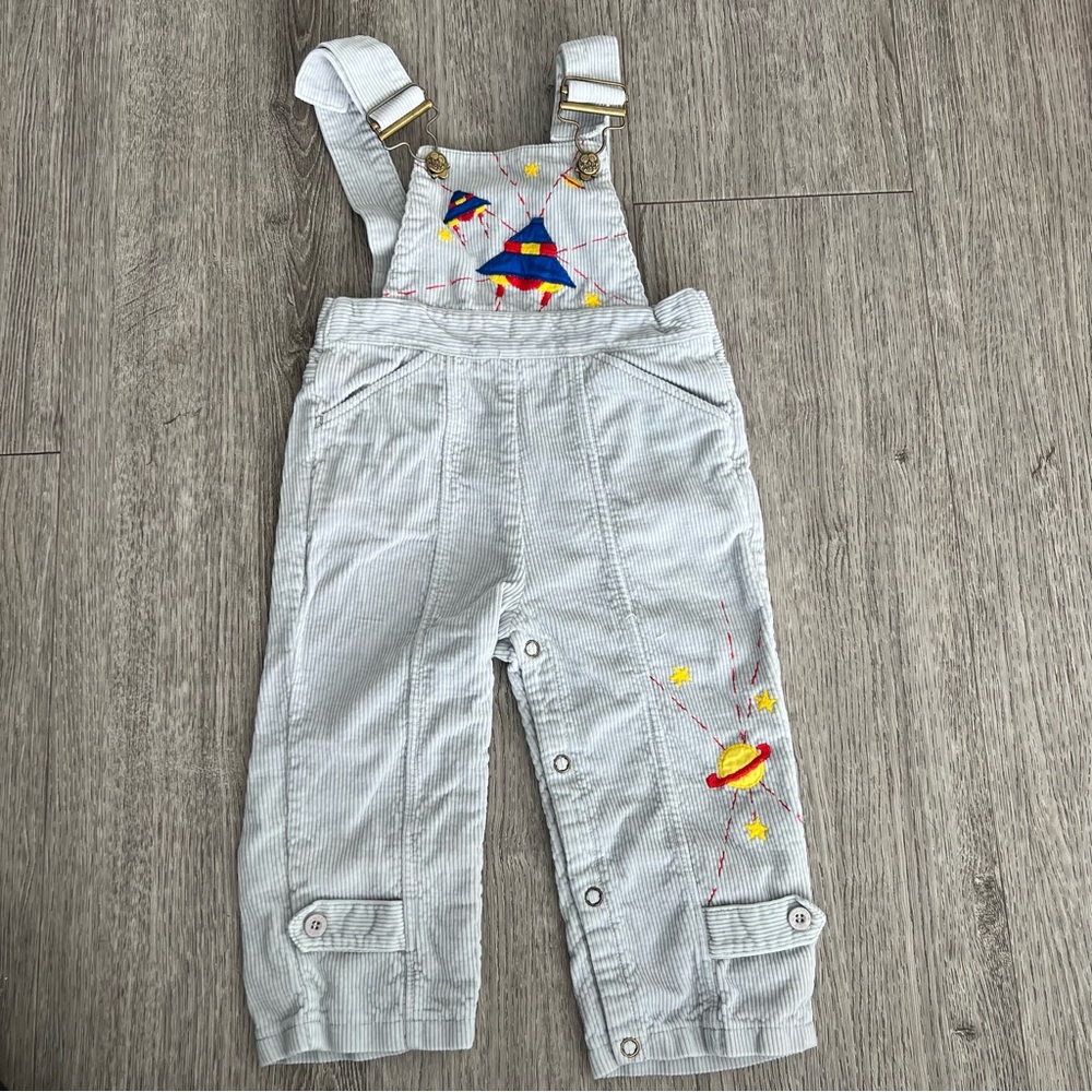 Vintage Happy Kids Space Themed Grey Corduroy Overalls size 18 Month